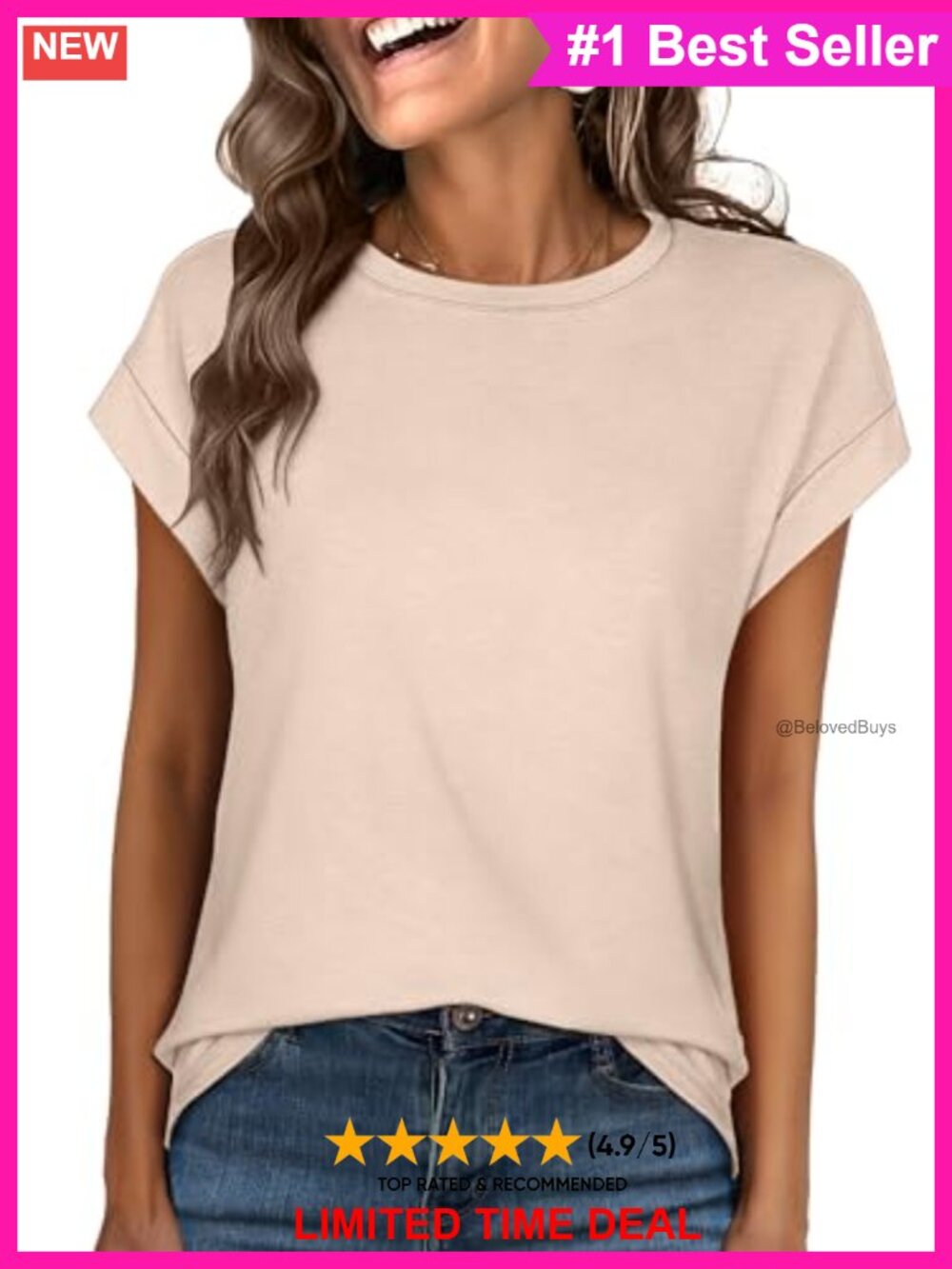 Womens Cap Sleeve Crewneck Basic Summer Tee Soft Casual T-Shirt